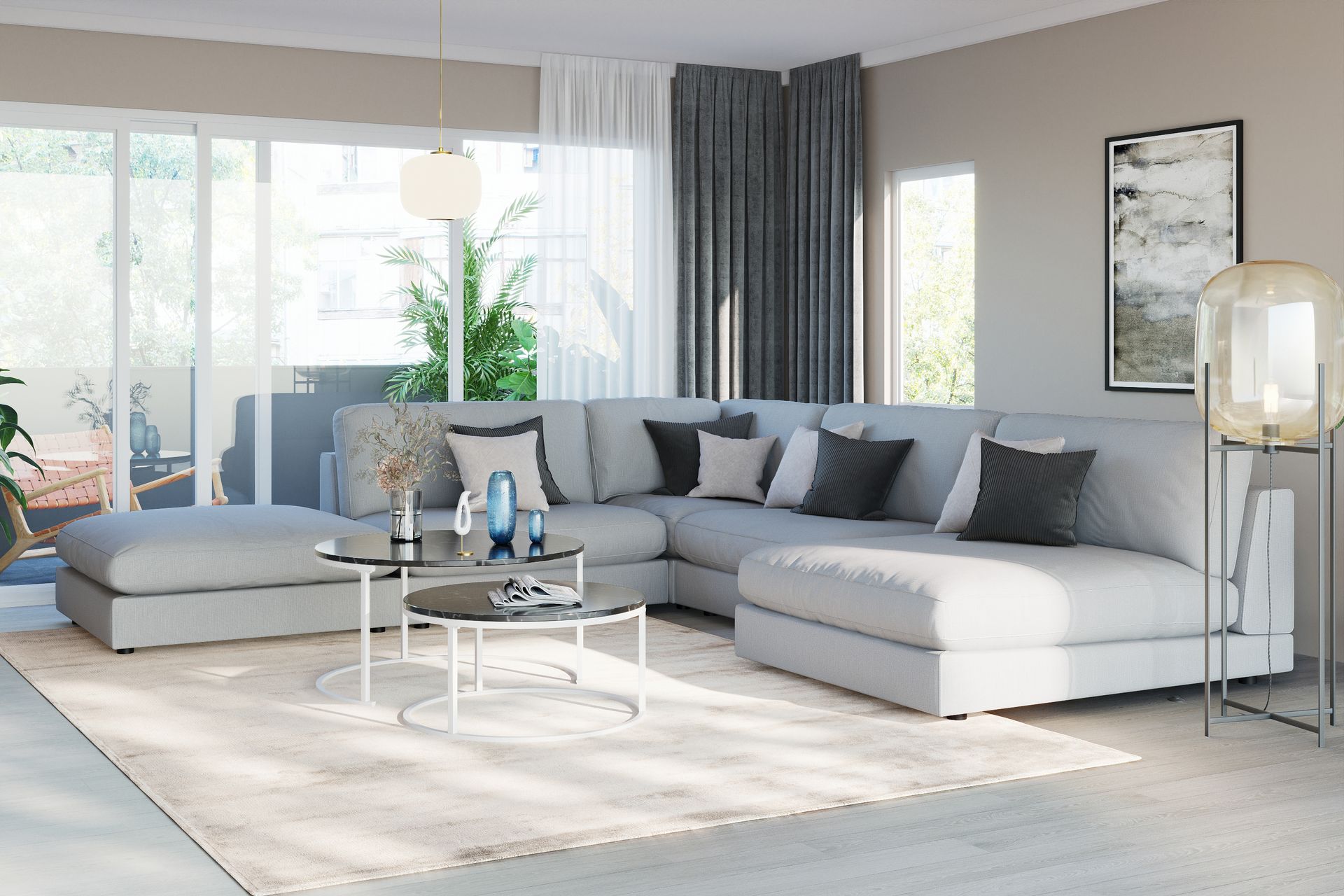 Arken 6-seters Vendbar L-formet Modulhjørnesofa med Divan + Fotskammel i Stoff - Grå - Møbler - Sofaer - Modulsofaer - Komplett modulsofa