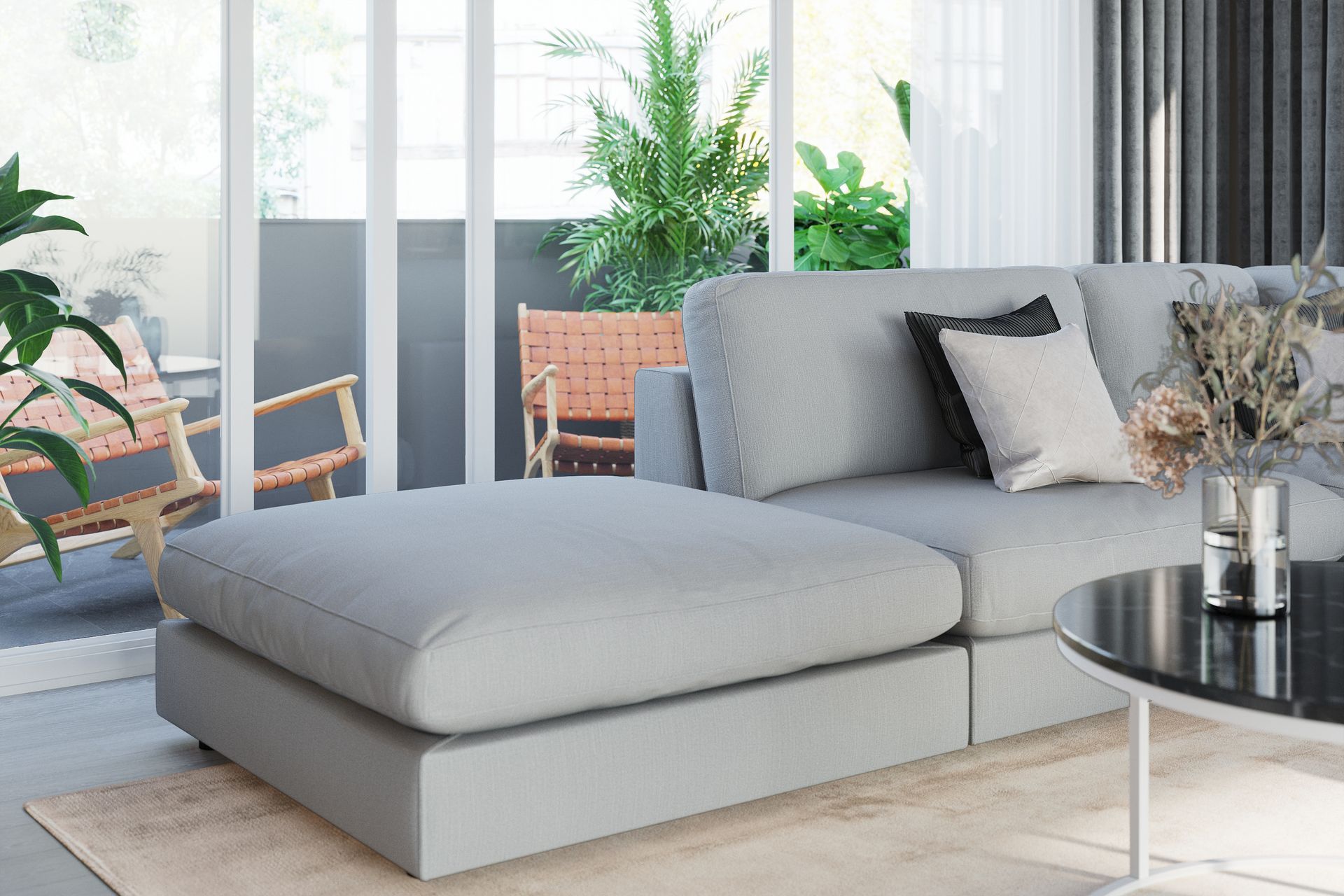Arken 6-seters Vendbar L-formet Modulhjørnesofa med Divan + Fotskammel i Stoff - Grå - Møbler - Sofaer - Modulsofaer - Komplett modulsofa