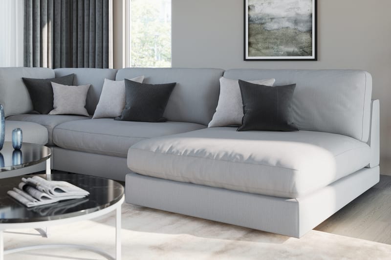 Arken 6-seters Vendbar L-formet Modulhjørnesofa med Divan + Fotskammel i Stoff - Grå - Møbler - Sofaer - Modulsofaer - Komplett modulsofa