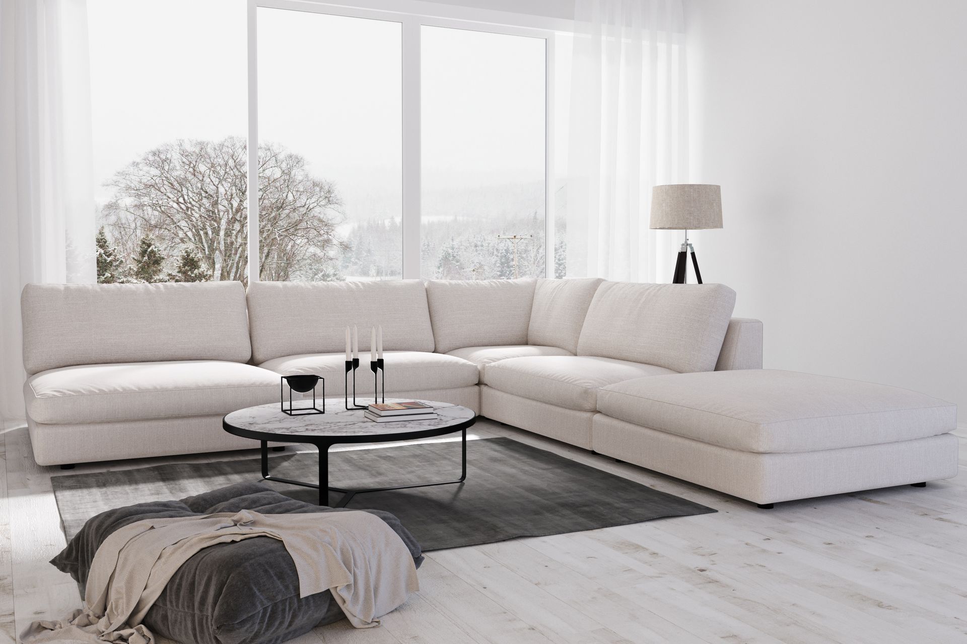 Arken 6-seters Vendbar L-formet Modulhjørnesofa med Divan + Fotskammel i Stoff - Lys grå - Møbler - Sofaer - Modulsofaer - Komplett modulsofa