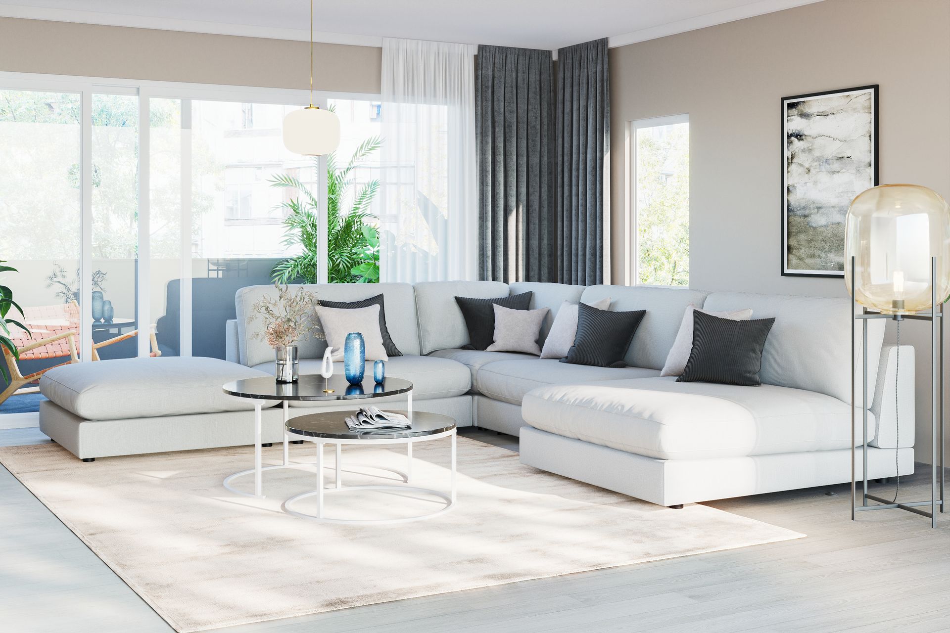 Arken 6-seters Vendbar L-formet Modulhjørnesofa med Divan + Fotskammel i Stoff - Lys grå - Møbler - Sofaer - Modulsofaer - Komplett modulsofa
