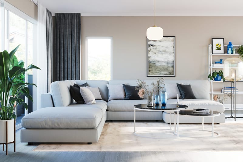 Arken 6-seters Vendbar L-formet Modulhjørnesofa med Divan + Fotskammel i Stoff - Lys grå - Møbler - Sofaer - Modulsofaer - Komplett modulsofa