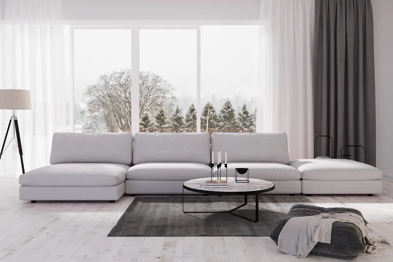 Arken 6-seters Vendbar U-formet Modulsofa med Divan + Fotskammel i Stoff - Grå - Møbler - Sofaer - Modulsofaer - Komplett modulsofa