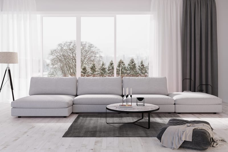 Arken 6-seters Vendbar U-formet Modulsofa med Divan + Fotskammel i Stoff - Grå - Møbler - Sofaer - Modulsofaer - Komplett modulsofa