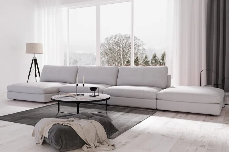 Arken 6-seters Vendbar U-formet Modulsofa med Divan + Fotskammel i Stoff - Grå - Møbler - Sofaer - Modulsofaer - Komplett modulsofa