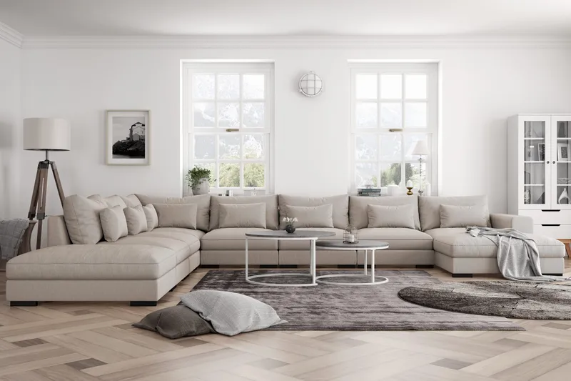 Dubai stor U-modulsofa byggbar med divan høyre ekstra dyp - Lys / Beige - Møbler - Sofaer - Modulsofaer - Komplett modulsofa