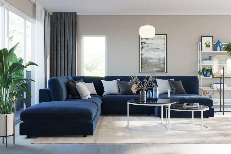 Arken 1-seters Midtmodul i Fløyel 90 cm bred - Blå - Møbler - Sofaer - Modulsofaer - Midtmodul