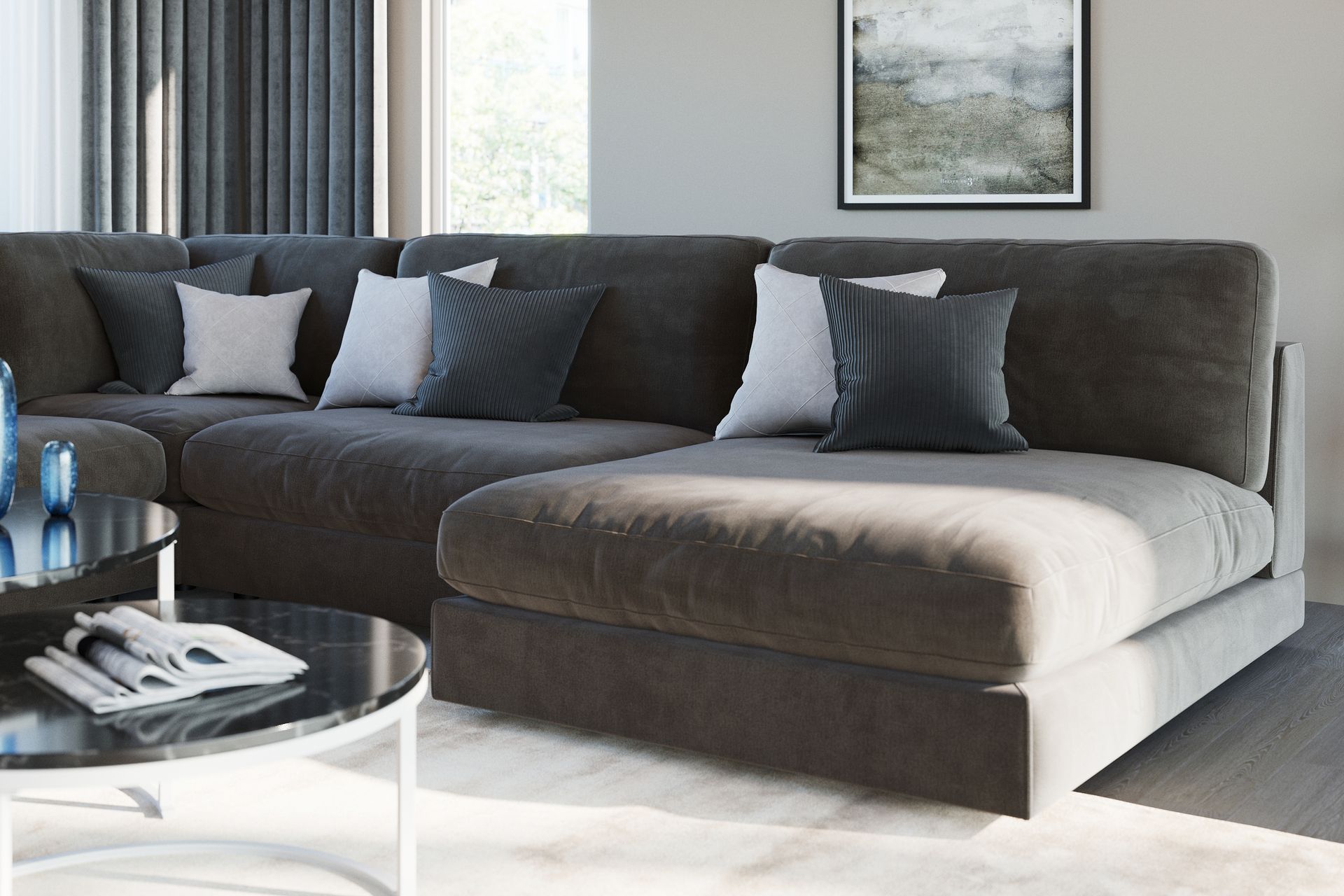 Arken 1-seters Midtmodul i Fløyel 90 cm bred - Mørk grå - Møbler - Sofaer - Modulsofaer - Midtmodul