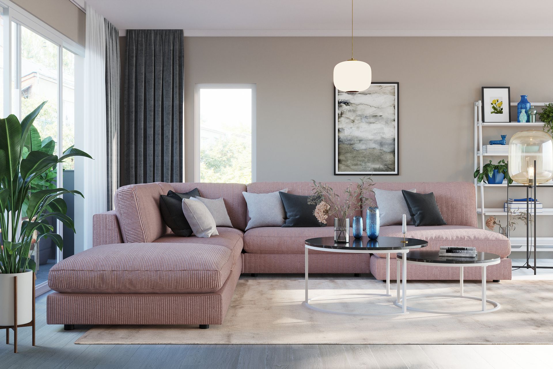 Arken 1-seters Midtmodul i Manchester 90 cm bred - Rosa - Møbler - Sofaer - Modulsofaer - Midtmodul