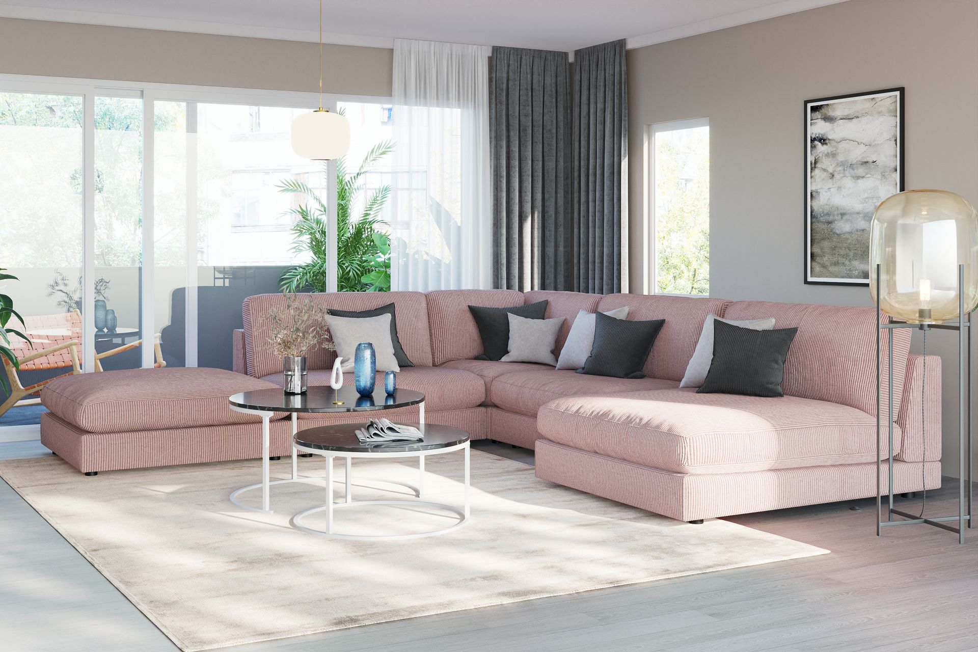 Arken 1-seters Midtmodul i Manchester 90 cm bred - Rosa - Møbler - Sofaer - Modulsofaer - Midtmodul