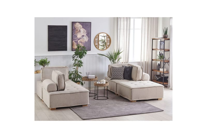 Modulsoffa Beliani Tibro Beige/ljust trä Beige||Light colored wood - Møbler - Sofaer - Modulsofaer - Komplett modulsofa