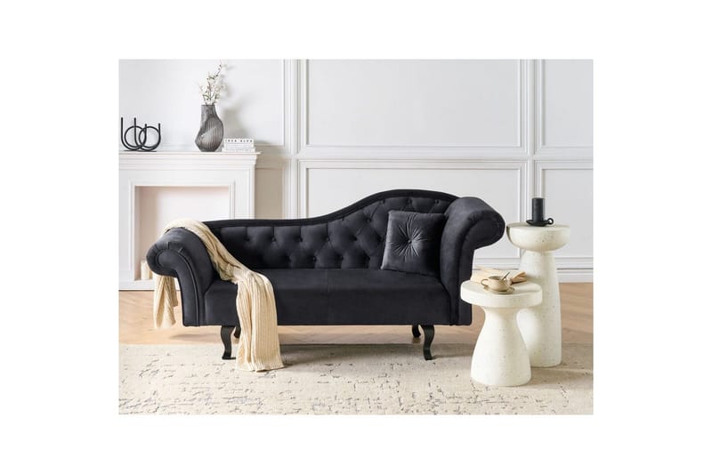 Schäslong Beliani Lattes Grå, mörkt trä, Högervänd Black||Dark colored wood Right-faced - Møbler - Sofaer - Dagsenger