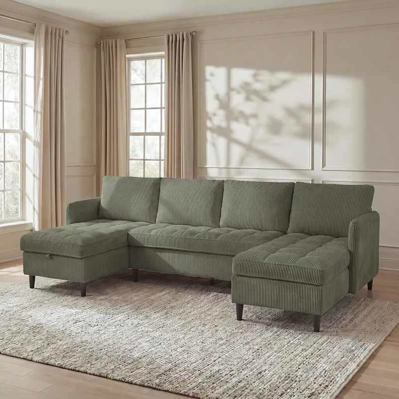 U-formet sofa Loft24 Lindhus Grønn Kordfløyel - Grønn - Møbler - Sofaer - Modulsofaer - Komplett modulsofa