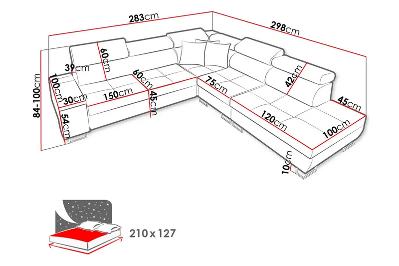 Morenia Sovesofa m. Sjeselong L-formet - Møbler - Sofaer - Sovesofaer