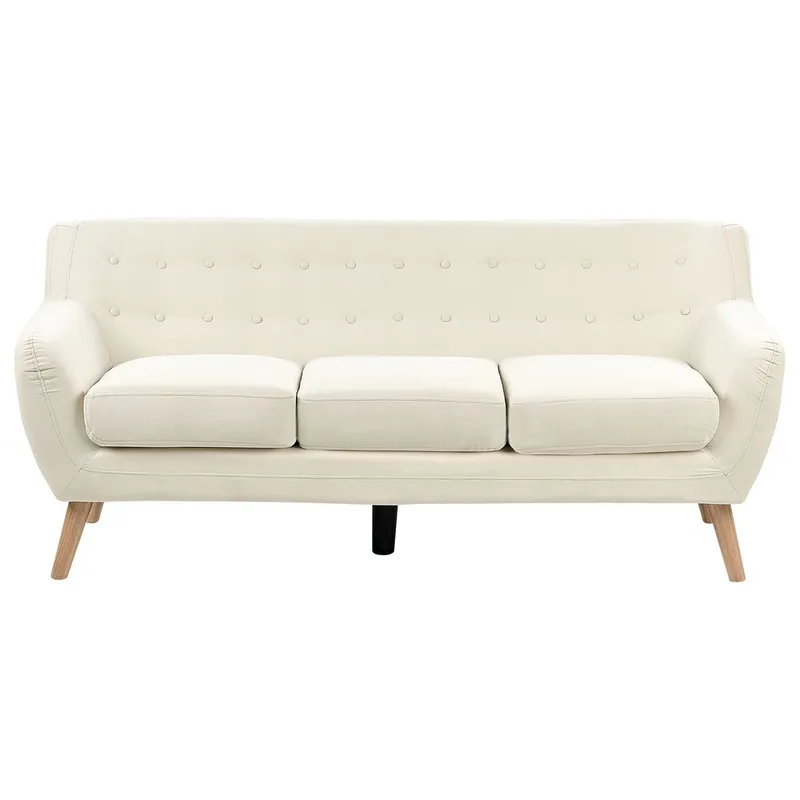 Motala 3-seter Tuftet Sofa i Stoff med Treben, Offwhite