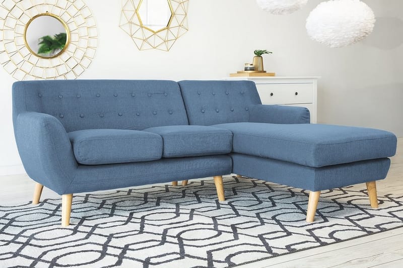 Motala Hjørnesofa 140 cm - Blå - Sofa med sjeselong - 3 seters sofa med divan