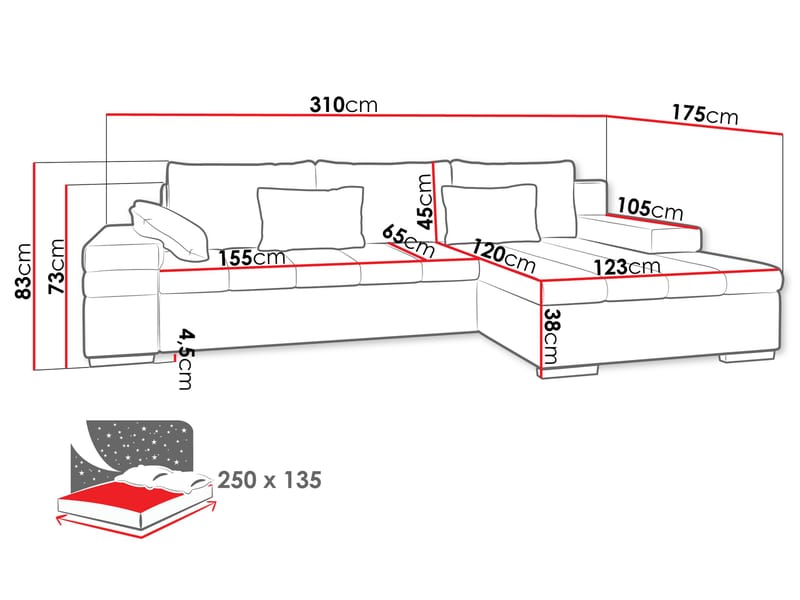 Naoma 4-seters Sofa med Divan Venstre - Møbler - Sofaer - Hjørnesofa