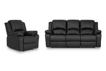 Norbo Recliner Sofagruppe 3+1 - Fällbar sofa lenestol - Kinosofa i kunstskinn - Svart - Møbler - Sofaer - Sofagrupper