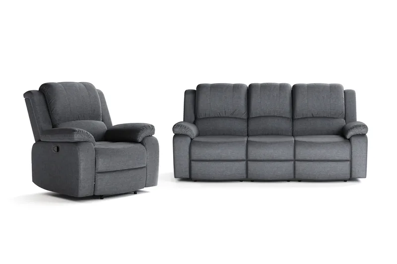 Norbo Recliner Sofagruppe 3+1 - Fällbar sofa lenestol - Kinosofa i Stoff - Mørkegrå - Møbler - Sofaer - Sofagrupper