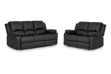 Norbo Recliner Sofagruppe 3+2 - Fällbar sofa lenestol - Kinosofa i kunstskinn - Svart - Møbler - Sofaer - Sofagrupper