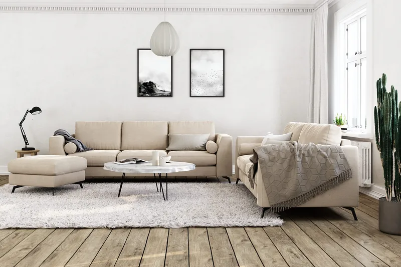Ocean Lyx 3-seters Fløyelssofa - Beige - Møbler - Sofaer - Fløyel sofaer