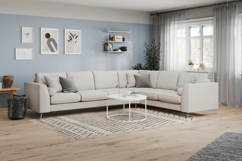 Ocean Lyx 5-seters Vendbar L-formet Hjørnesofa i Stoff - Lys grå - Møbler - Sofaer - Hjørnesofa