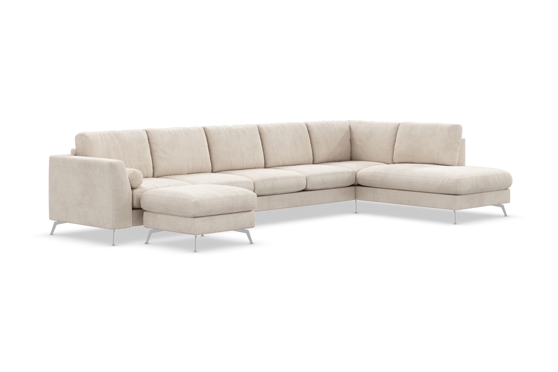 Ocean Lyx 6-seters Høyrevendt U-formet Sofa med Divan og Sjeselong + Fotskammel i Manchester - Beige - Møbler - Sofaer - Sofa med sjeselong