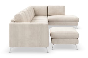 Ocean Lyx 6-seters Høyrevendt U-formet Sofa med Divan og Sjeselong + Fotskammel i Manchester - Beige - Møbler - Sofaer - Sofa med sjeselong