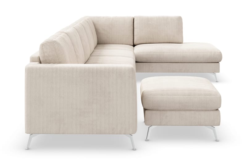 Ocean Lyx 6-seters Høyrevendt U-formet Sofa med Divan og Sjeselong + Fotskammel i Manchester - Beige - Møbler - Sofaer - U-sofa
