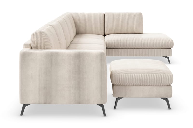 Ocean Lyx 6-seters Høyrevendt U-formet Sofa med Divan og Sjeselong + Fotskammel i Manchester - Beige - Møbler - Sofaer - U-sofa