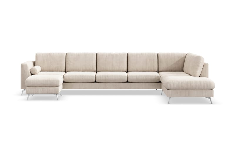 Ocean Lyx 6-seters Høyrevendt U-formet Sofa med Divan og Sjeselong + Fotskammel i Manchester - Beige - Møbler - Sofaer - U-sofa
