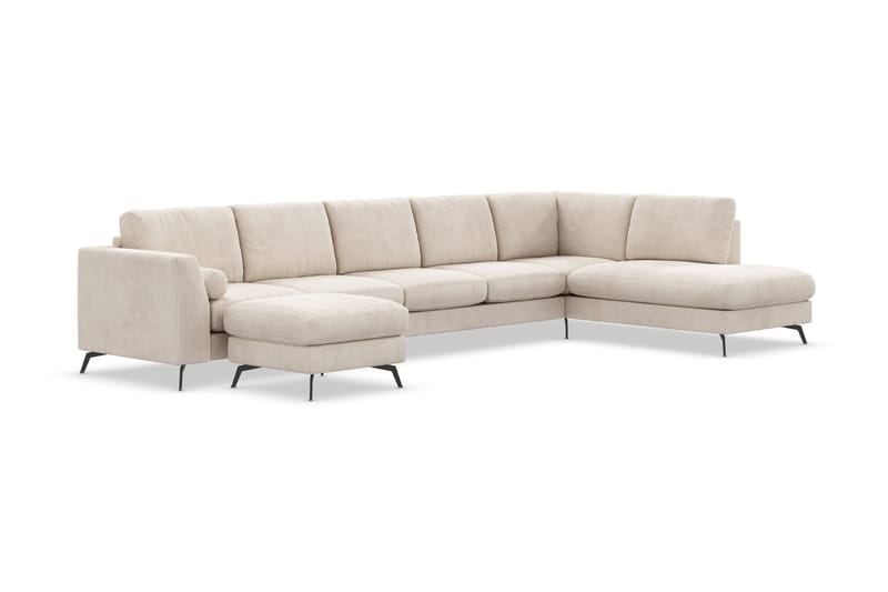 Ocean Lyx 6-seters Høyrevendt U-formet Sofa med Divan og Sjeselong + Fotskammel i Manchester - Beige - Møbler - Sofaer - U-sofa