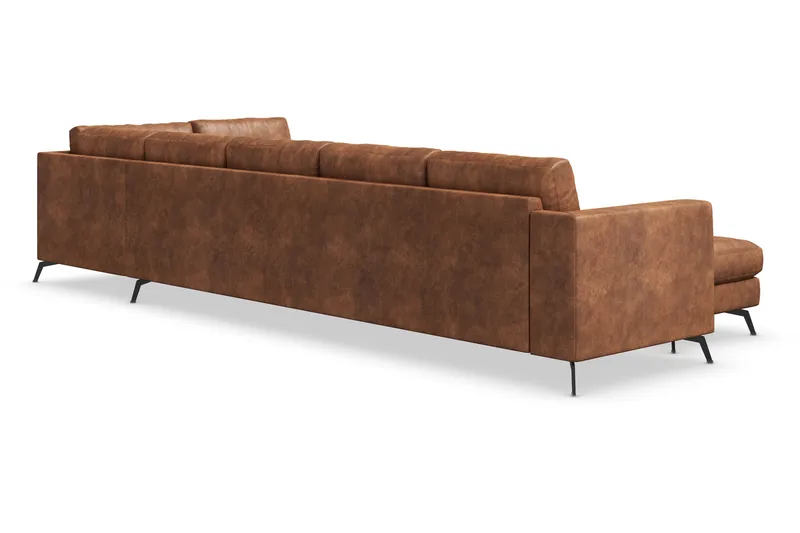 Ocean Lyx 6-seters Høyrevendt U-formet Sofa med Divan og Sjeselong + Fotskammel i Kunstlær - Brun - Møbler - Sofaer - Skinnsofaer