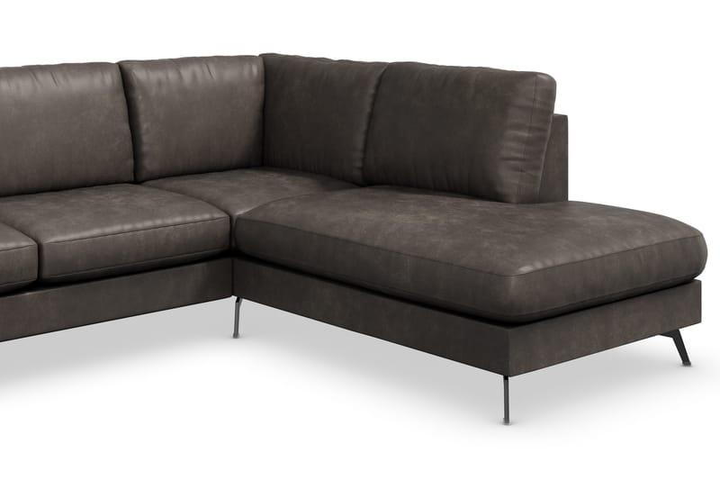 Ocean Lyx 6-seters Høyrevendt U-formet Sofa med Divan og Sjeselong + Fotskammel i Kunstlær - Mørk grå - Møbler - Sofaer - Skinnsofaer