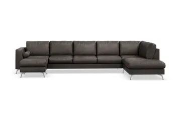 Ocean Lyx 6-seters Høyrevendt U-formet Sofa med Divan og Sjeselong + Fotskammel i Kunstlær