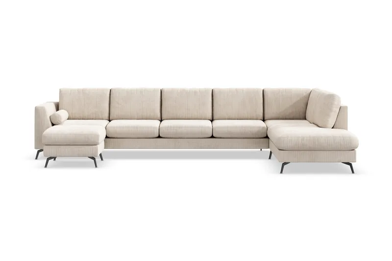 Ocean Lyx 6-seters Høyrevendt U-formet Sofa med Divan og Sjeselong + Fotskammel i Manchester - Beige - Møbler - Sofaer - U-sofa