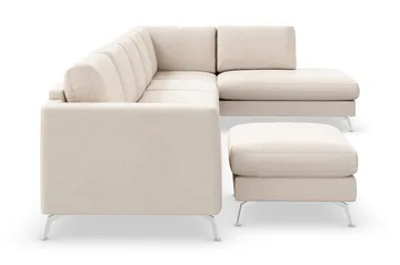 Ocean Lyx 6-seters høyrevendt U-formet sofa med divan og sjeselong + fotskammel i stoff - Beige - Møbler - Sofaer - U-sofa