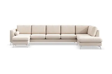 Ocean Lyx 6-seters Høyrevendt U-formet Sofa med Divan og Sjeselong + Fotskammel i Stoff