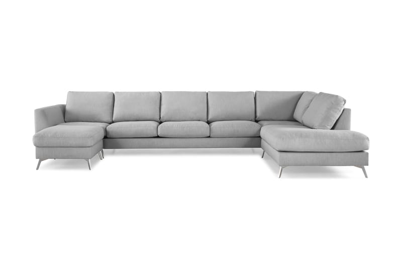 Ocean Lyx 6-seters Høyrevendt U-formet Sofa med Divan og Sjeselong + Fotskammel i Stoff - Grå - Møbler - Sofaer - U-sofa