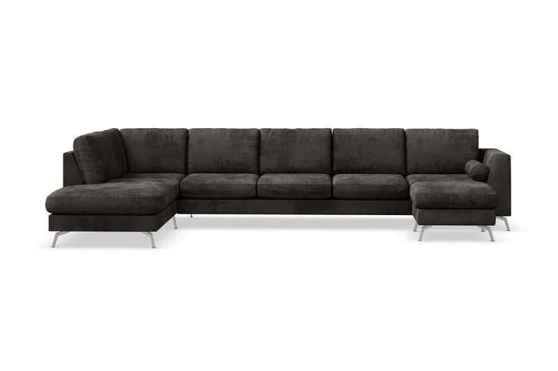 Ocean Lyx 6-seters Venstrevendt U-formet Sofa med Divan og Sjeselong + Fotskammel i Fløyel - Mørk grå - Møbler - Sofaer - U-sofa