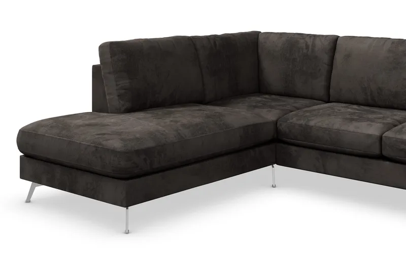 Ocean Lyx 6-seters Venstrevendt U-formet Sofa med Divan og Sjeselong + Fotskammel i Fløyel - Mørk grå - Møbler - Sofaer - U-sofa