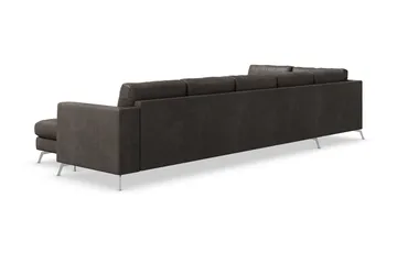 Ocean Lyx 6-seters venstrevendt U-formet sofa med divan og sjeselong + fotskammel i kunstskinn - Mørkegrå - Møbler - Sofaer - Skinnsofaer