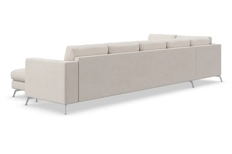 Ocean Lyx 6-seters Venstrevendt U-formet Sofa med Divan og Sjeselong + Fotskammel i Stoff - Beige - Møbler - Sofaer - U-sofa