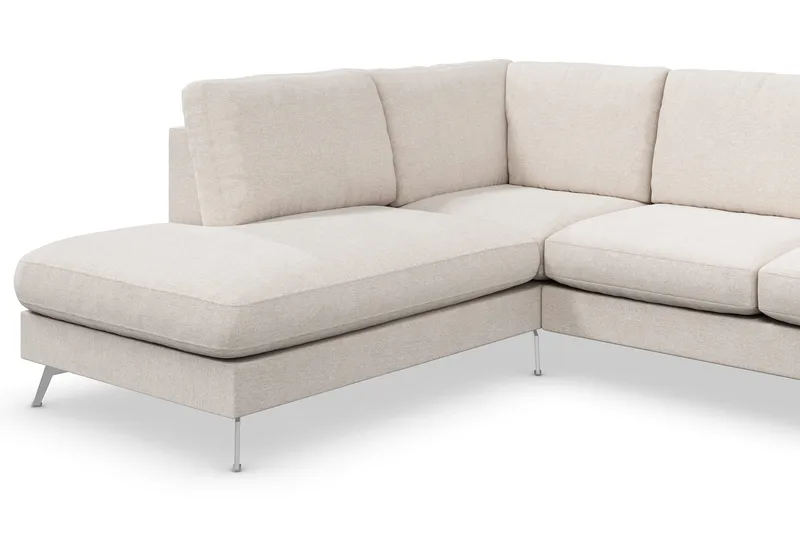 Ocean Lyx 6-seters Venstrevendt U-formet Sofa med Divan og Sjeselong + Fotskammel i Stoff - Beige - Møbler - Sofaer - U-sofa