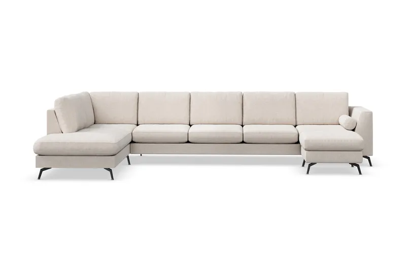 Ocean Lyx 6-seters venstrevendt U-formet sofa med divan og sjeselong + fotskammel i stoff, Beige