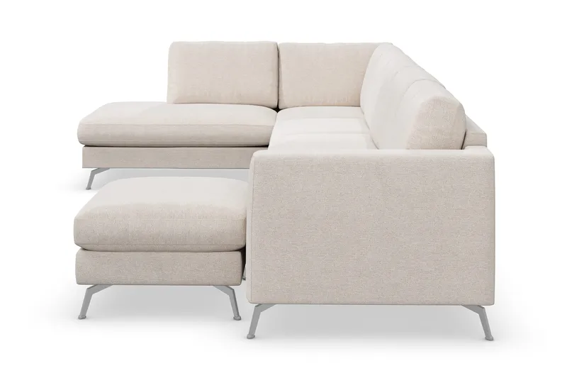 Ocean Lyx 6-seters Venstrevendt U-formet Sofa med Divan og Sjeselong + Fotskammel i Stoff - Beige - Møbler - Sofaer - U-sofa