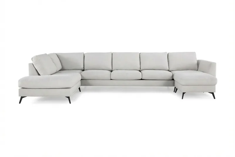 Ocean Lyx 6-seters Venstrevendt U-formet Sofa med Divan og Sjeselong + Fotskammel i Stoff, Lys grå