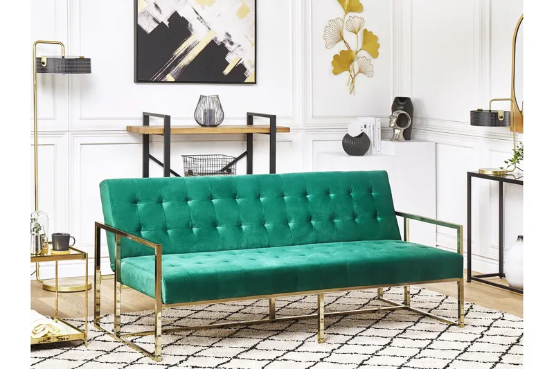 Ordsbo Sofa 3-seter - Gull/Grønn - Møbler - Sofaer - Fløyel sofaer