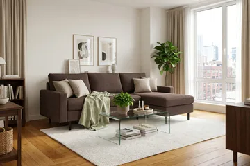 Peppe 3-seters Vendbar L-formet Divansofa i Manchester - Mørk brun - Møbler - Sofaer - Sofa med sjeselong