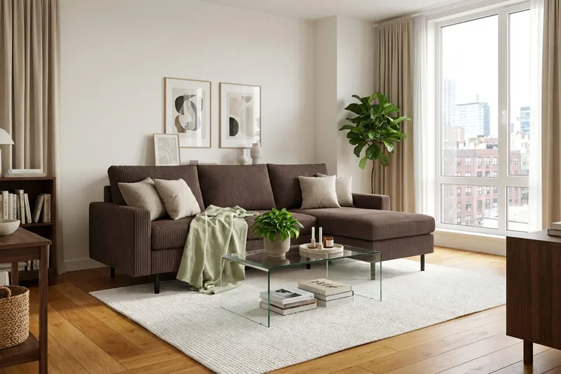 Peppe 3-seters Vendbar L-formet Divansofa i Manchester - Mørk brun - Møbler - Sofaer - Sofa med sjeselong